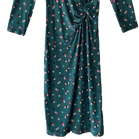 BODEN | NWOT ROSALIE TWIST FRONT JERSEY DRESS POLKA DOT DARK GREEN | 2 PETITE - Picture 3 of 10